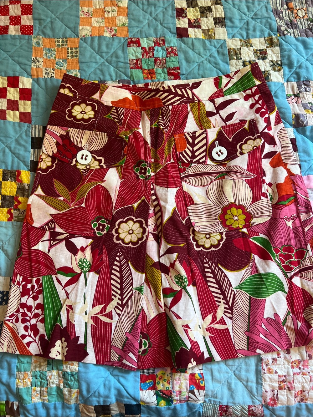 Etcetera Floral Mini Skirt in Pink, Burgundy & Green